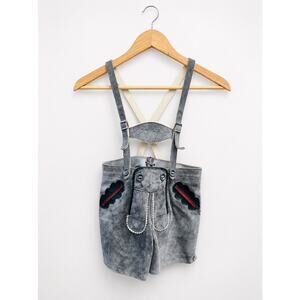 Grey Suede Leather Lederhosen Shorts Suspenders